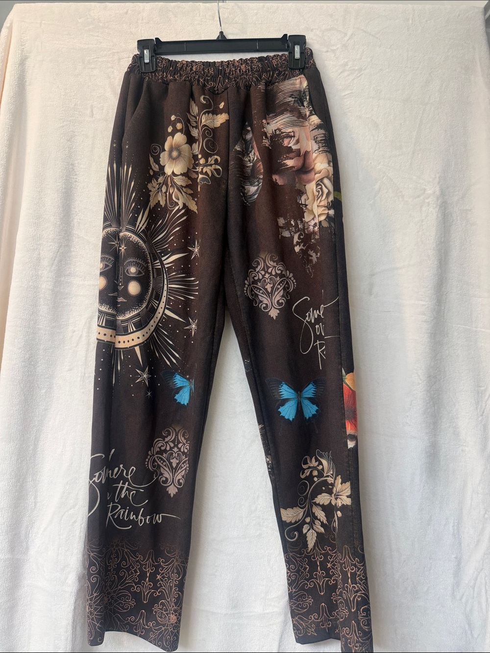 Graphic Sun & Butterfly Print Joggers - Brown with Blue Accents
